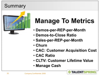  SALES-per-REP-per-MONTHCompany Confidential, 20099Bootstrapping Phone Sales StrategyHire 3 Sales RepsReach CFC* Sales RepsStage #3:GOAL:Founders Sell Find Objections   needing Features