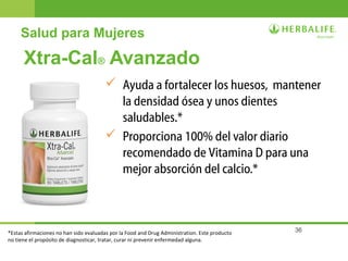 36
Salud para Mujeres
Xtra-Cal® Avanzado
 Ayuda a fortalecer los huesos, mantener
la densidad ósea y unos dientes
saludables.*
 Proporciona 100% del valor diario
recomendado de Vitamina D para una
mejor absorción del calcio.*
*Estas afirmaciones no han sido evaluadas por la Food and Drug Administration. Este producto
no tiene el propósito de diagnosticar, tratar, curar ni prevenir enfermedad alguna.
 