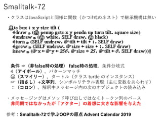 ?饹JavaScriptͬvifʽΥͥȣǾ@ЙCϟo
 ?falser΄I falser΄Iʽ
?ܩ`룩ѥ`ޥå
?ޥ``ȥ루饹 turtle Υ󥹥󥹣
?ָ+УܥƥFˉ򤢤魯
󣩣Хå`ڤδΤΥ֥Ȥiz
?å`󥰤ϥ᥽åɺӳǤϤʤȩ`ФΥѩ`
ͬڤǤϤʤä`˴󤭤Ӱ푤뤨
οSmalltalk-72ѧOOPԭ Advent Calendar 2019
Smalltalk-72
 