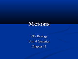 MeiosisMeiosis
STS BiologySTS Biology
Unit 4 GeneticsUnit 4 Genetics
Chapter 11Chapter 11
 