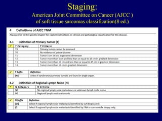 Staging:
American Joint Committee on Cancer (AJCC )
of soft tissue sarcomas classification(8 ed.)
 