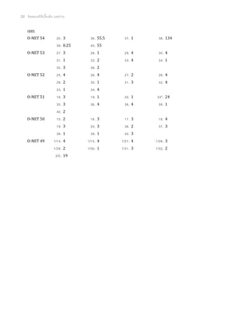 20   ข้ อสอบสถิติเบืองต้ น (เลขง่าย)


     เฉลย
     O-NET 54                 .   3        .   55.5     .   1     .   134
                              .   0.25     .   55
     O-NET 53                 .   3        .   1        .   4     .   4
                              .   1        .   2        .   4     .   1
                              .   3        .   2
     O-NET 52                 .   4        .   4        .   2     .   4
                              .   2        .   1        .   3     .   4
                              .   1        .   4
     O-NET 51                 .   3        .   1        .   1    *.   24
                              .   3        .   4        .   4     .   1
                              .   2
     O-NET 50                 .   2        .   3        .   3     .   4
                              .   3        .   3        .   2     .   3
                              .   1        .   1        .   3
     O-NET 49               / .   4      / .   4      / .   4   / .   3
                            / .   2      / .   1      / .   3   / .   2
                             /.   19
 
