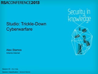 Session ID:
Session Classification:
Alex Stamos
Artemis Internet
STU-T19A
General Interest
Studio: Trickle-Down
Cyberwarfare
 