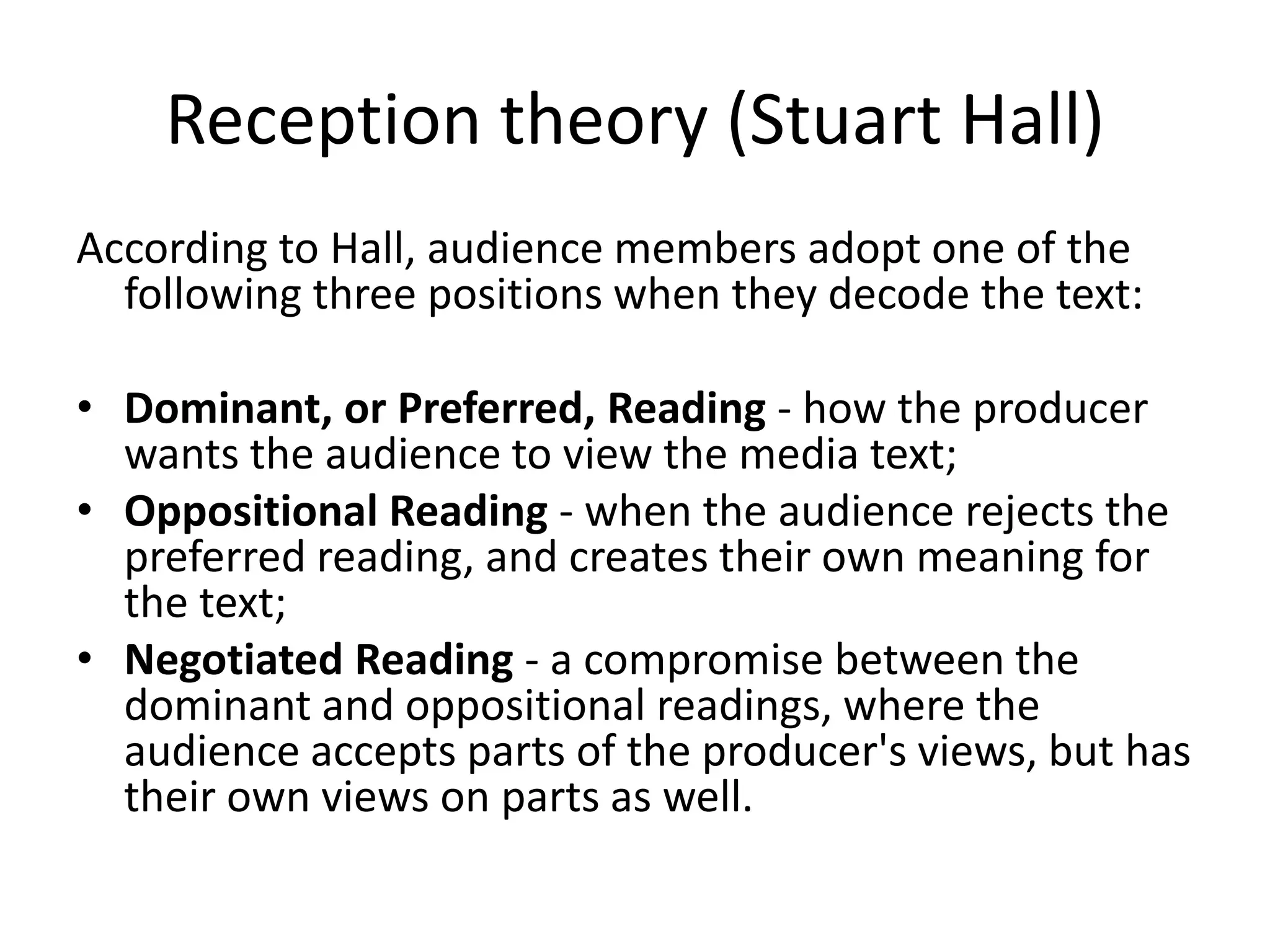 Stuart hall (1980) audience reception theory | PPTX