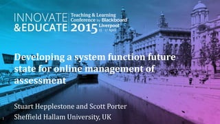Developing a system function future
state for online management of
assessment
Stuart Hepplestone and Scott Porter
Sheffield Hallam University, UK1
 
