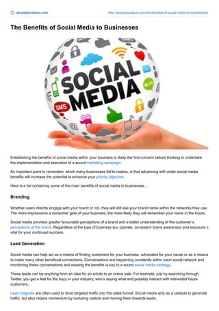THE BENEFITS OF SOCIAL MEDIA TO BUSINESSES