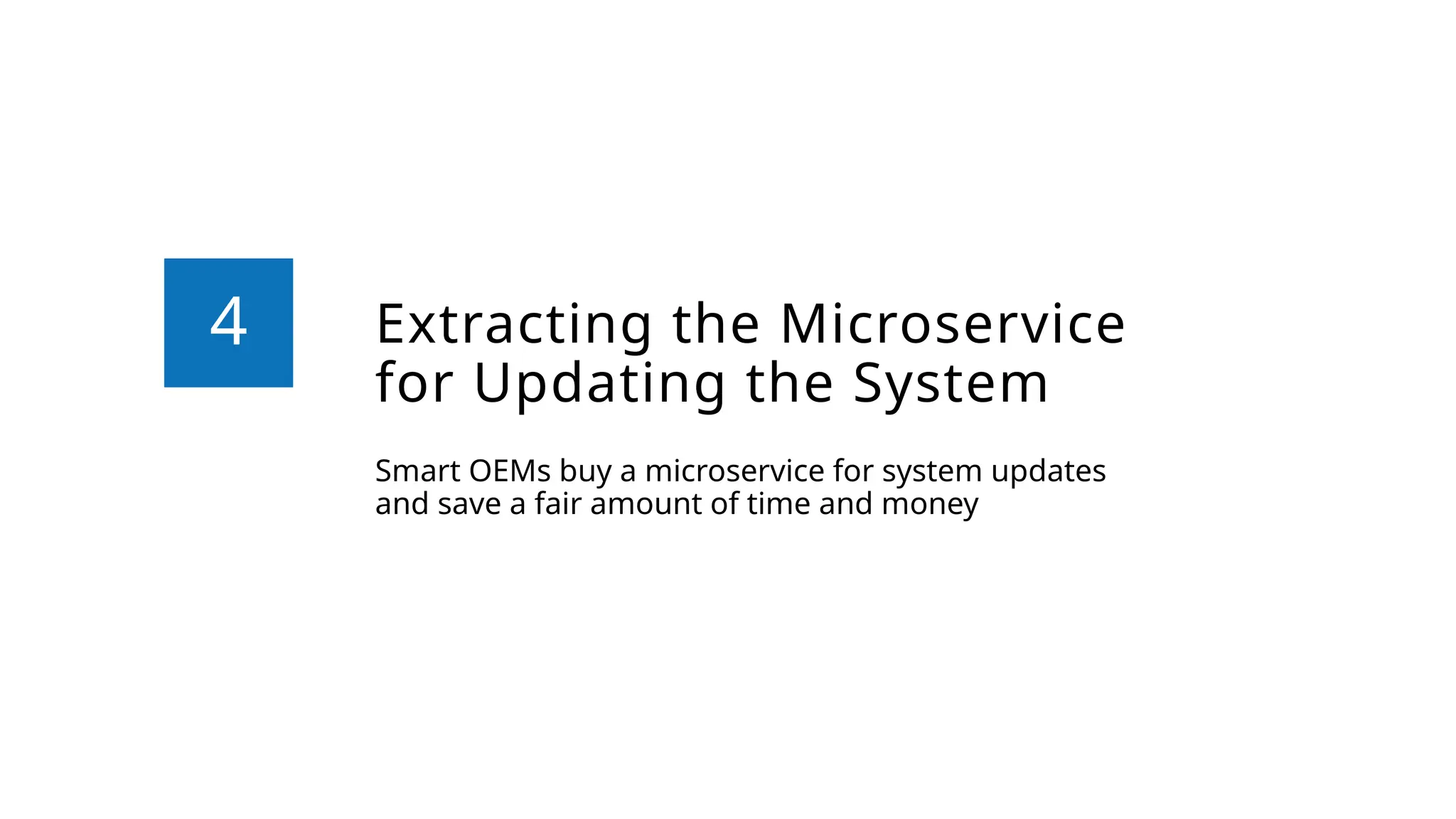 Extracting the Microservice
for Updating the System
Smart OEMs buy a microservice for system updates
and save a fair amount of time and money
4
 