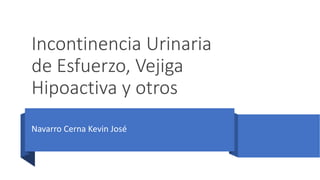 Incontinencia Urinaria
de Esfuerzo, Vejiga
Hipoactiva y otros
Navarro Cerna Kevin José
 
