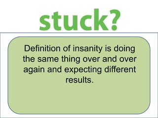 Definition of insanity is doing
the same thing over and over
again and expecting different
results.

 
