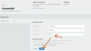 ©  Copyright   2015 Pivotal.  All  rights   reserved.     Confidential.
Create  Service
Bind  service
Restart  App
Verify
Give it a name and bind it to the app
Service creation and bind
 