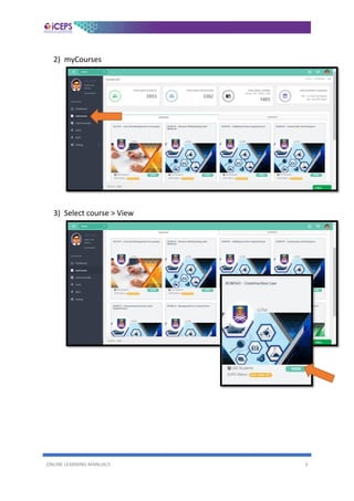 ONLINE LEARNING MANUALS 3
2) myCourses
3) Select course > View
 
