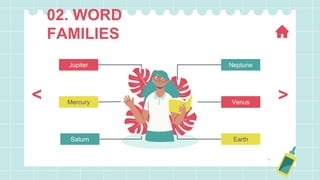 02. WORD
FAMILIES
Neptune
Jupiter
Saturn Earth
Venus
Mercury
>
<
 