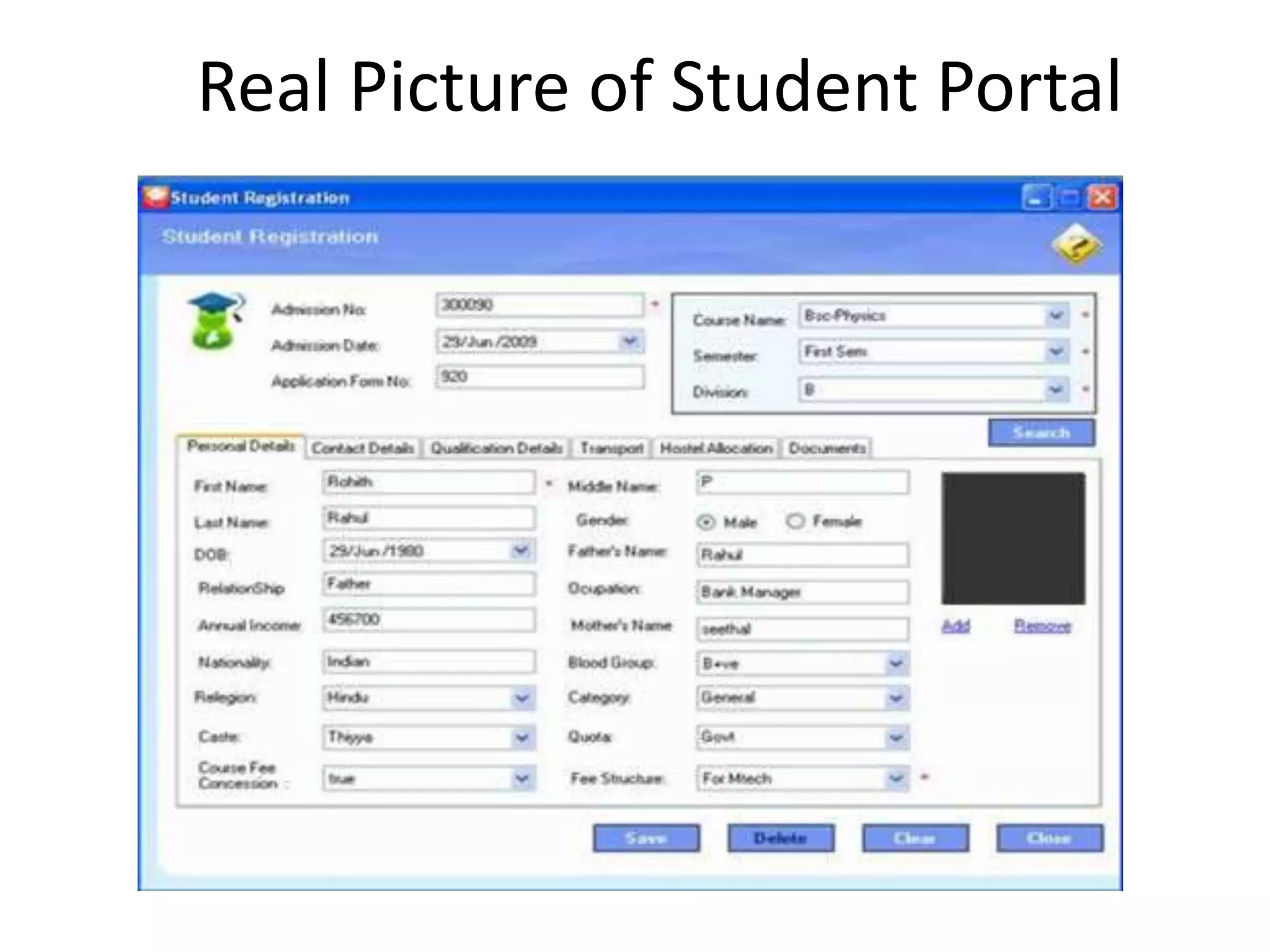 Real Picture of Student Portal