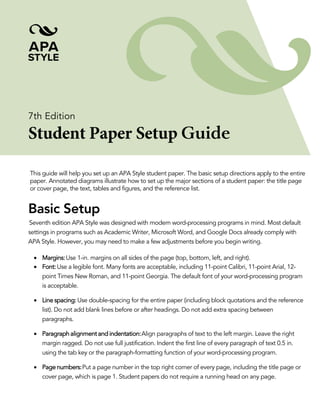 Learning Apa Style APA Style, 7th Edition - Student Paper Setup Guide | PDF