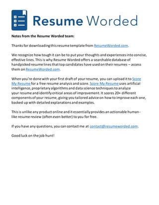Resume Writing Notes Student template-v3 | DOC