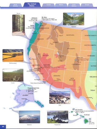 Dall~
KANSAS
TEXAS
OKLAHOMJ
Hilo
Most days
of rain: 277
NORTH DAKOTA
NEBRASKA
SOUTH DAKOTA
ilver l:ake
~ Mostsnow in 24 hours:
~ 75.8" (192.5 clm;;.::::), :::::19::;:2=1 ====­- Denver
Honolulu
1:f% Mt. WaiaJeale . . ~
Highest average annual preciprtetion:
460.0" (1,168 em)
_ HAWAII
~~.
COLORADO
INEW
MEXICO
WYOMING
MONTANAHelena"
13
UTAH
• Phoenix
ARIZONA
Mt. Baker
Mostsnow inone season:
1,140" (2,896 ern), 1998-1999
Mediterranean
Subarctic Tropicalwet
 