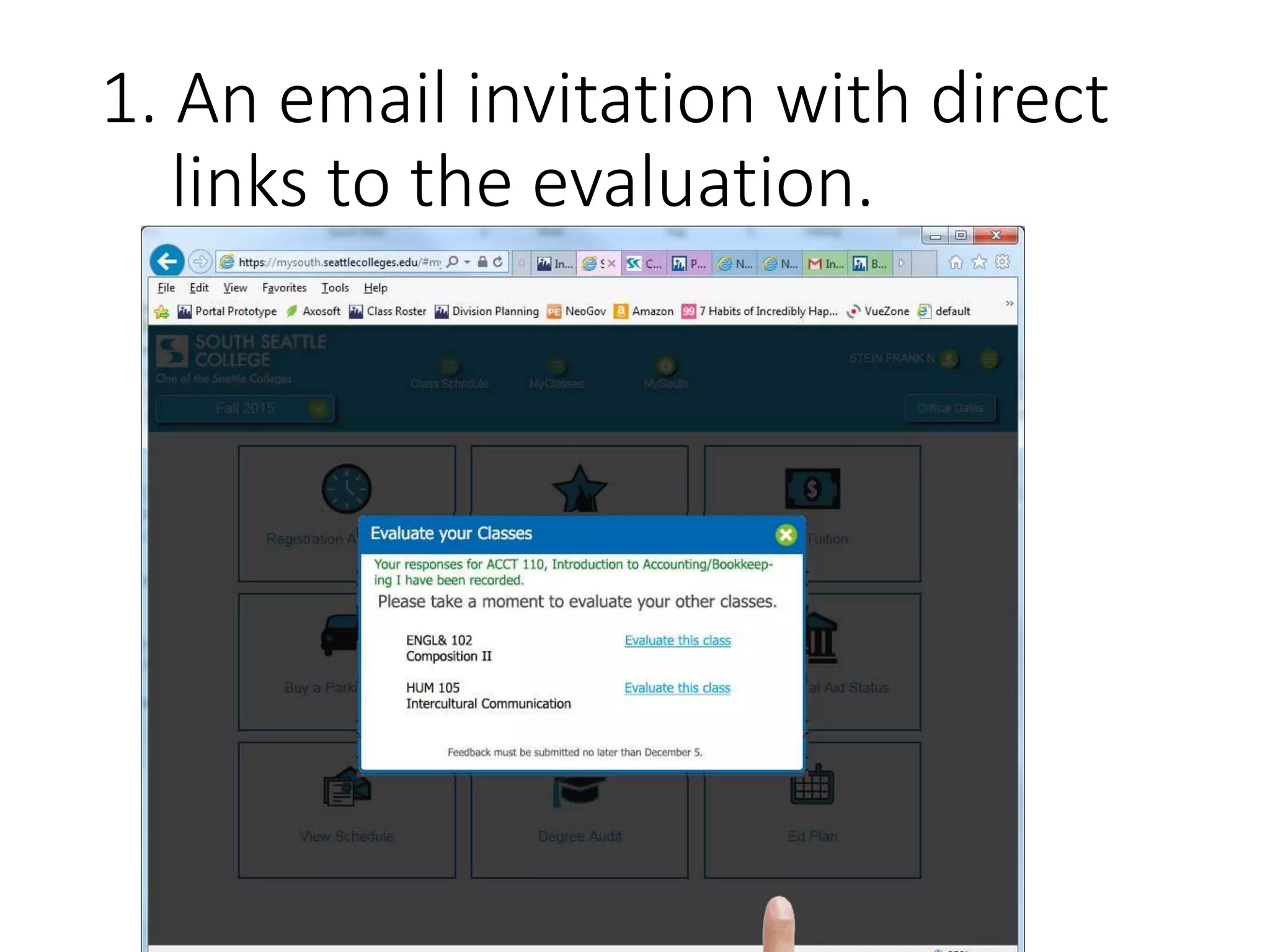 1. An email invitation with direct
links to the evaluation.