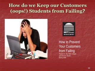 How do we Keep our Customers
(oops!) Students from Failing?
How to Prevent
Your Customers
from Failing
Stephen S. Tax, Mark Colgate
and David E. Bowen
Spring 2006
68
 