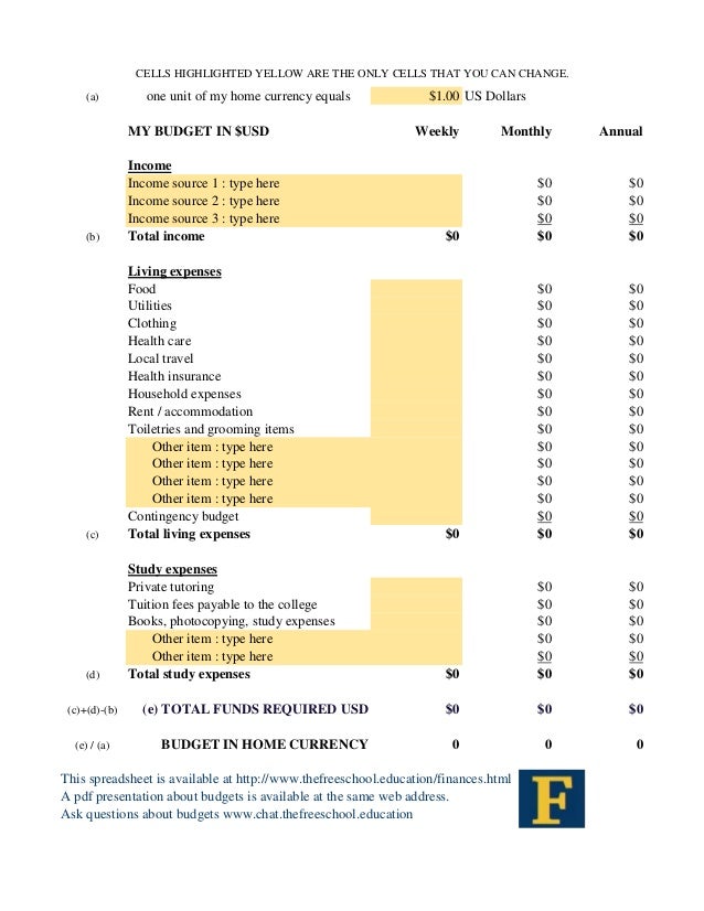 budget plan for students and others automatic calculator