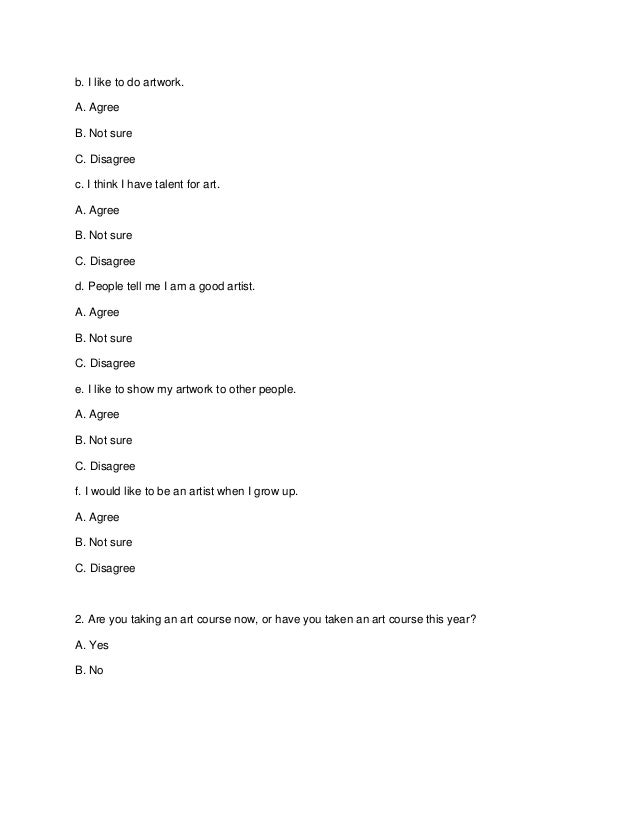 Student background questionnaire visual arts