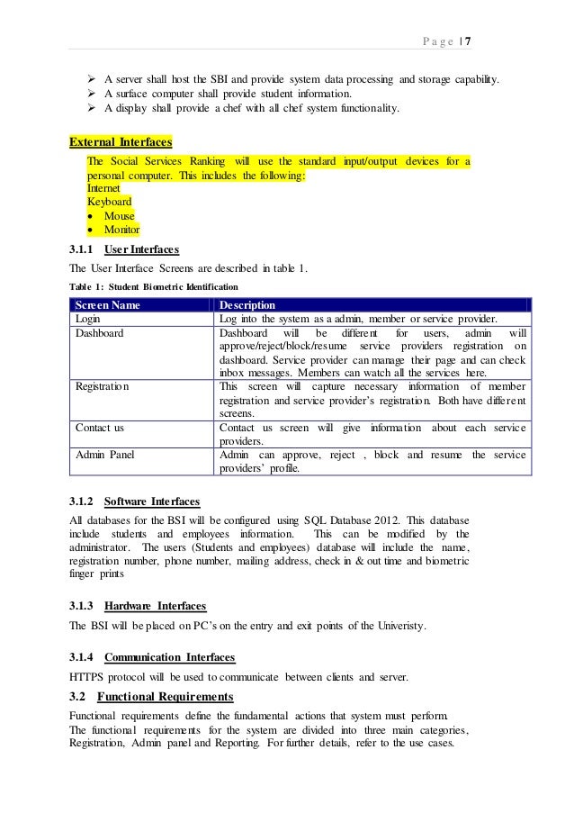 Student biometric identification srs
