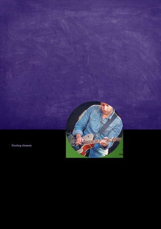 Student-centric teaching with a learning platform 15
During classes:
Creating the balance
between group and
individual work
As the music curriculum is broad and there is little
time, Kjell Rune thinks carefully about which elements
to cover during collective classroom instruction. His
goal is to keep this to a minimum as some students can
already play the guitar very well and basic communal
teaching would be a waste of their time. Instead, he
gives students access to the teaching resources in
itslearning so they practise in class or at home.
Kjell Rune starts each lesson by giving brief instructions
regarding goals and showing students where to find
teaching materials and practice assignments. The
students then collect
iPads and guitars
supplied by the school and
start practising. Kjell Rune
circulates round the classroom,
helping individual students as required.
Kjell Rune gives the students a host of choices, but he
also makes sure that students don’t misuse the freedom
of choice by selecting overly simple songs. He works
with individual students during class time to ensure
they are working at the right level to maintain their
incentive to learn.
 