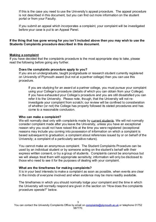 Student complaints procedure