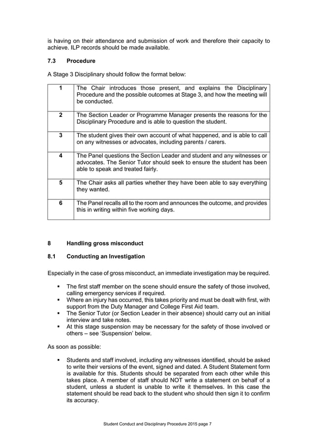 Student Conduct and Disciplinary Procedure | PDF