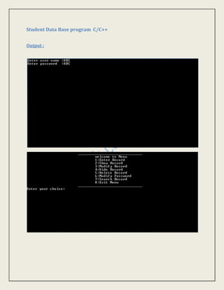 Student Data Base Using C/C++ Final Project | PDF
