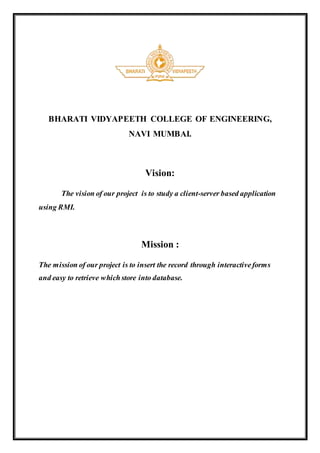 Report on mini project(Student database handling using RMI) | DOCX