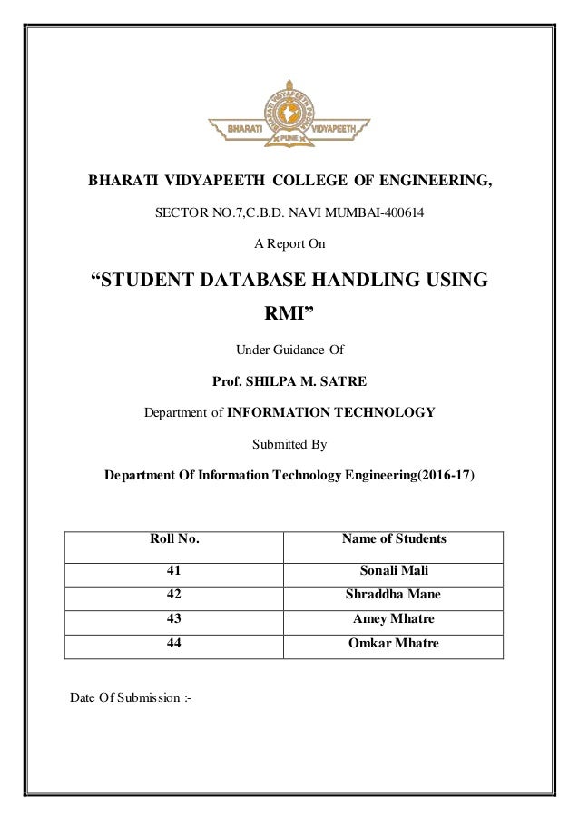 report on mini project student database handling using rmi student database
