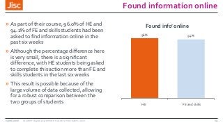 Found information online
» As part of their course, 96.0% of HE and
94.1% of FE and skills students had been
asked to find...