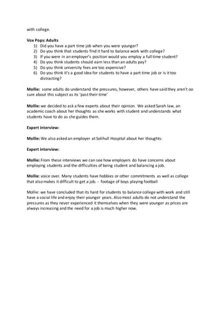 Student employment documentary script | DOCX