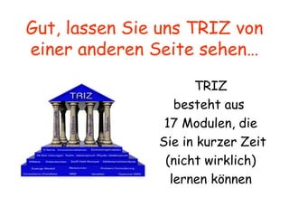 Gut, lassen Sie uns TRIZ von einer anderen Seite sehen… TRIZ besteht aus  17 Modulen, die Sie in kurzer Zeit (nicht wirklich) lernen können 