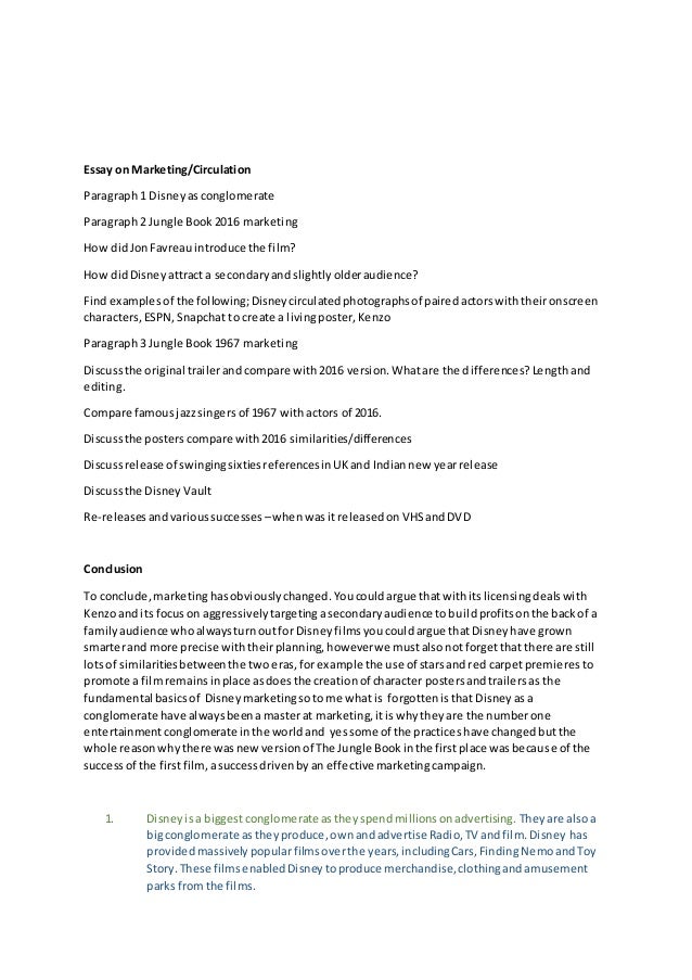 Classification Essay Thesis Statement Essay On Marketingcirculation Paragraph Disneyasconglomerate Paragraph Jungle Book Marketing How Didjonfavreauint How To Write A High School Application Essay also Narrative Essay Sample Papers Student Essay On Jungle Book Good Thesis Statement Examples For Essays