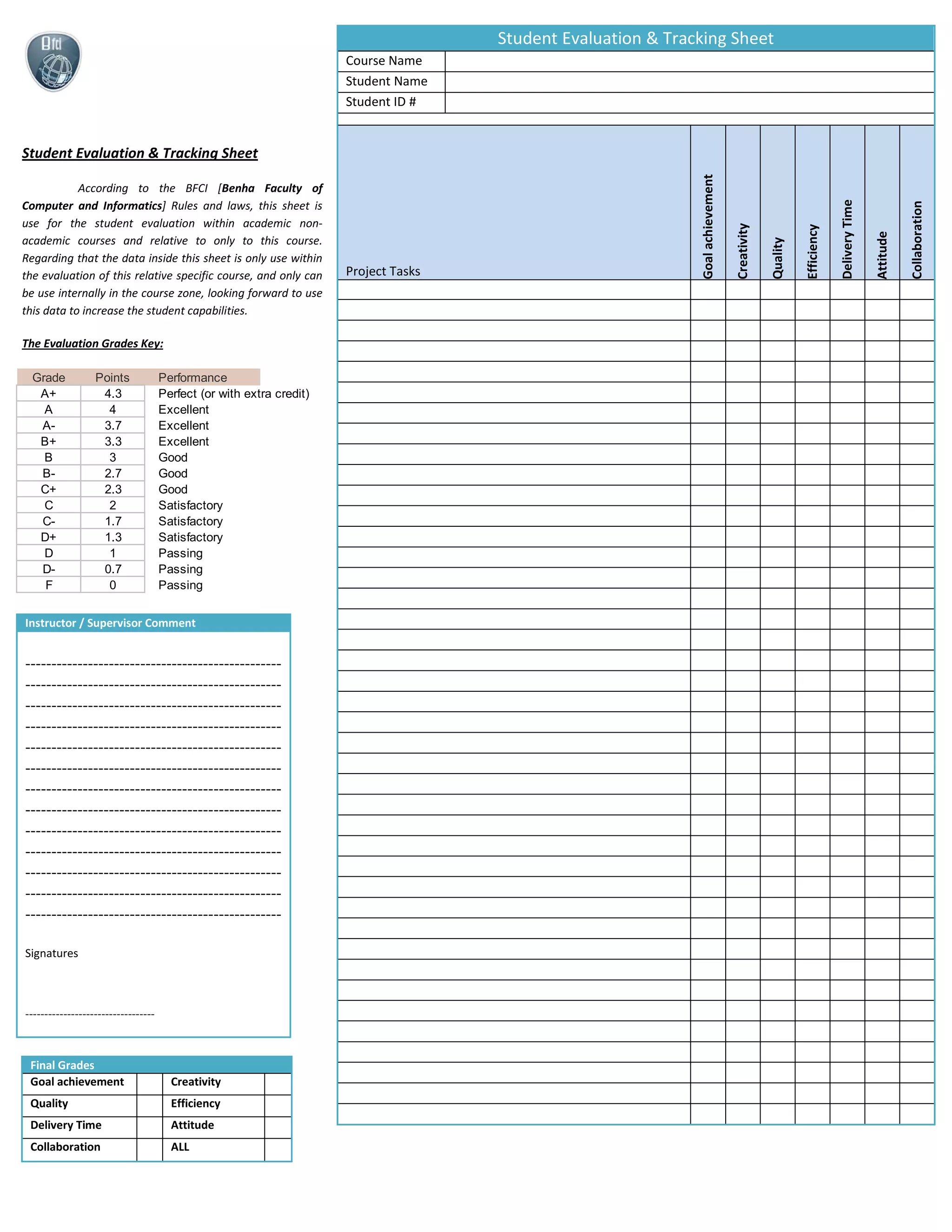 Student Evaluation Pdf