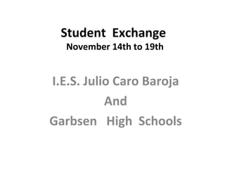 Student Exchange
   November 14th to 19th


I.E.S. Julio Caro Baroja
           And
Garbsen High Schools
 