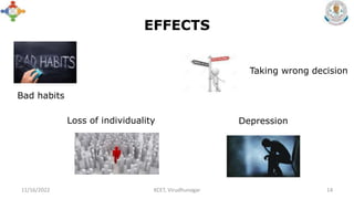 EFFECTS
11/16/2022 KCET, Virudhunagar 14
Taking wrong decision
Loss of individuality Depression
Bad habits
 