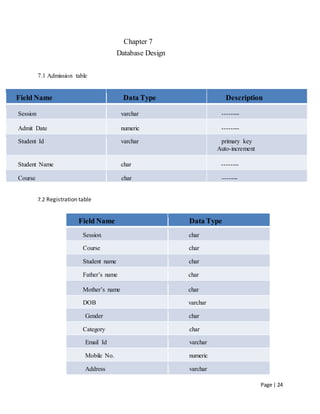 Database Student Table Written Student information system | DOCX