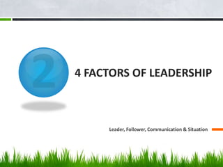 4 FACTORS OF LEADERSHIP
Leader, Follower, Communication & Situation
 