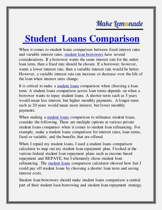 student loans comparison loans comparison