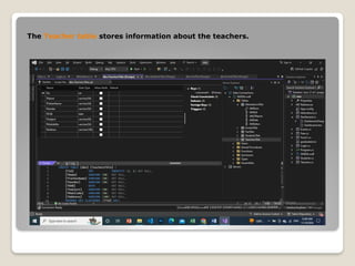 The Teacher table stores information about the teachers.
 