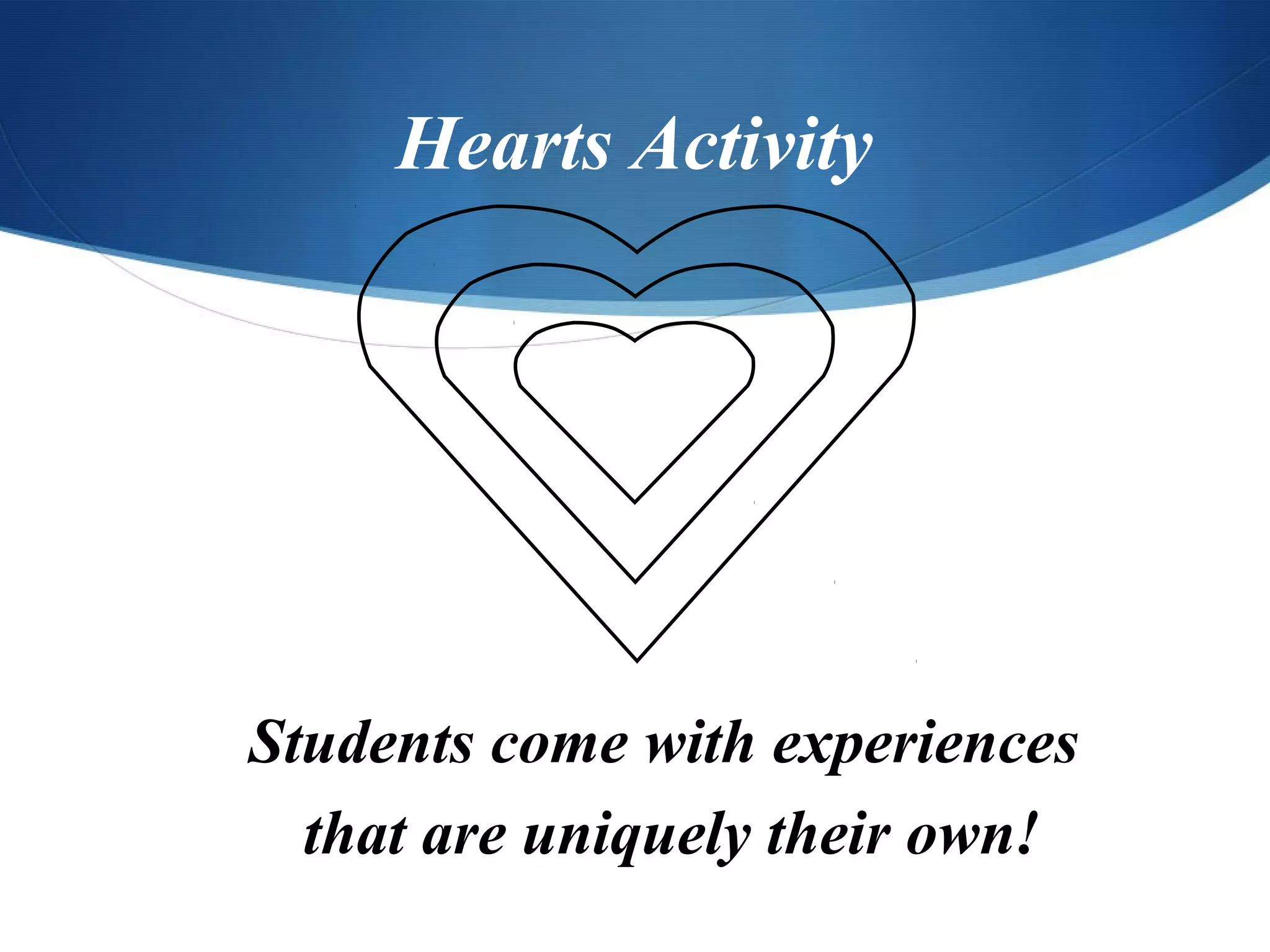 Hearts Activity




Students come with experiences
  that are uniquely their own!
 