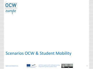 opencourseware.eu
with the support of the Lifelong Learning
Programme of the European Union
4
Scenarios OCW & Student Mobility
 