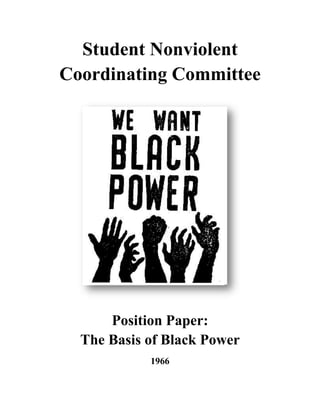 Student Nonviolent
Coordinating Committee




      Position Paper:
  The Basis of Black Power
            1966
 