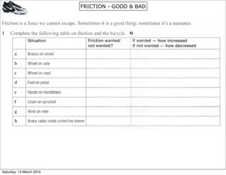 FRICTION - GOOD & BAD




Saturday, 13 March 2010
 