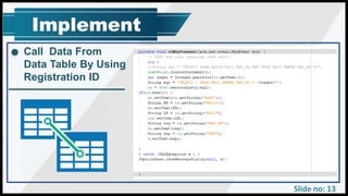 Slide no: 13
Call Data From
Data Table By Using
Registration ID
 