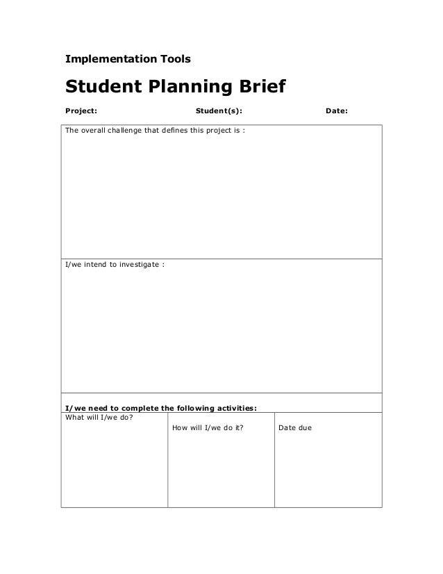 Student planning brief