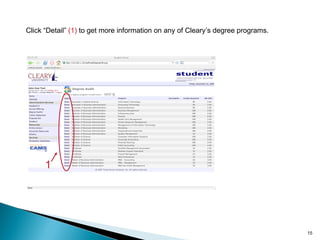 Click “Detail”  (1)  to get more information on any of Cleary’s degree programs. 1 