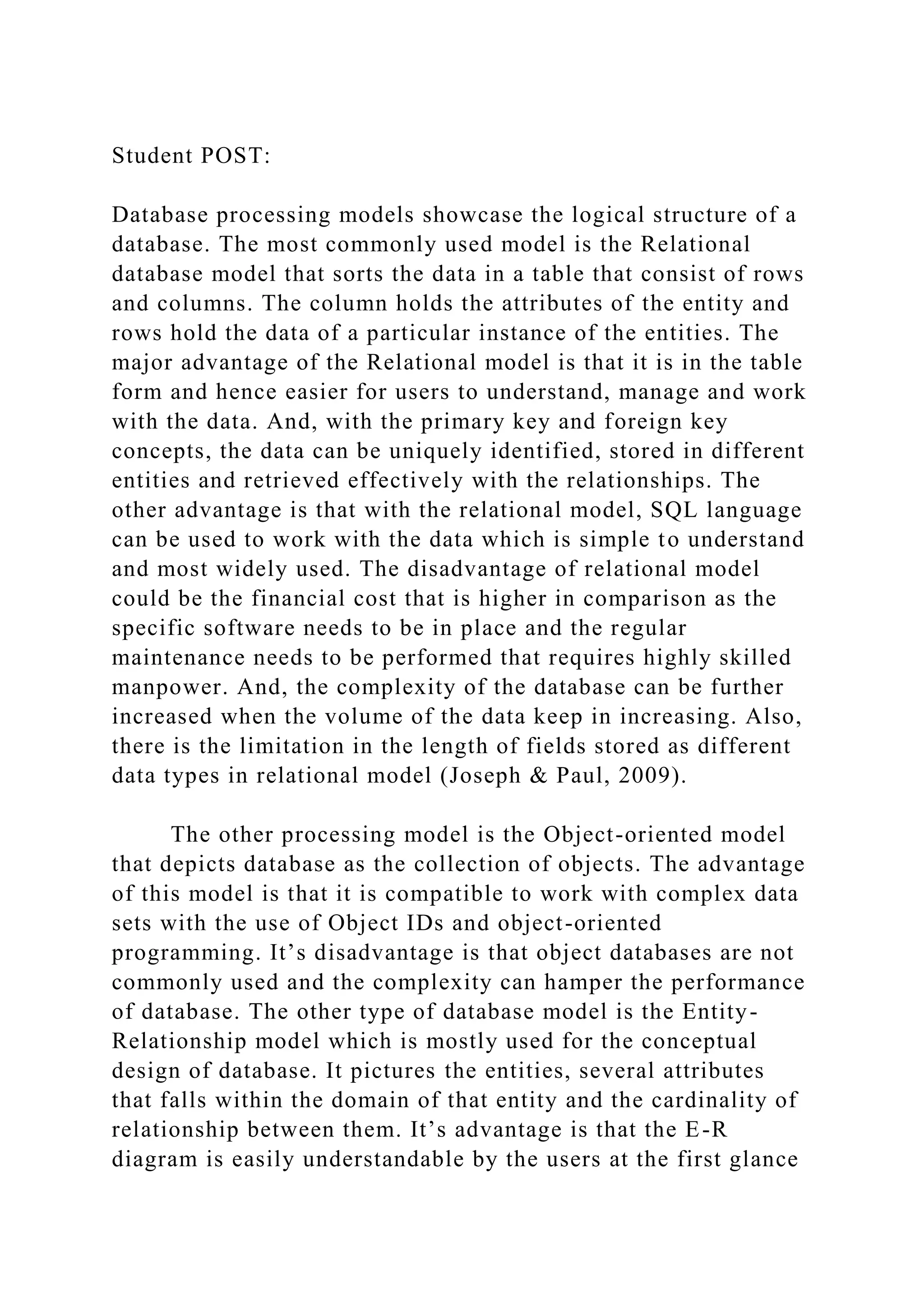 Student POST Database processing models showcase the logical s.docx